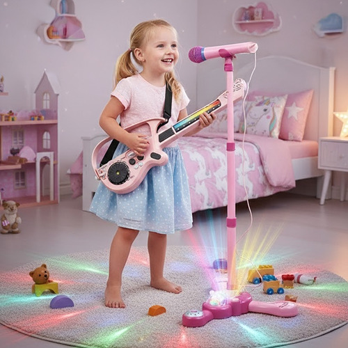 The karaoke microphone on its LED light-up stand