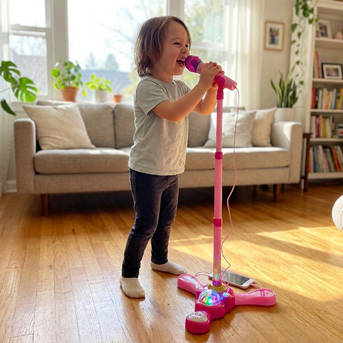 The karaoke microphone on its LED light-up stand