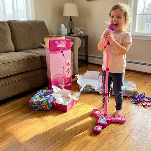 The karaoke microphone on its LED light-up stand