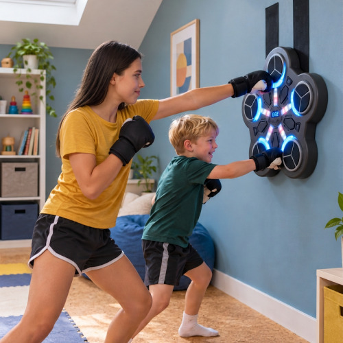 The BeatBoxer wall trainer with its light-up targets, large size with gloves