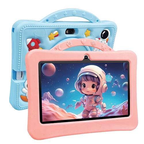 The blue STEM SuperPad learning tablet in its astronaut case with handle