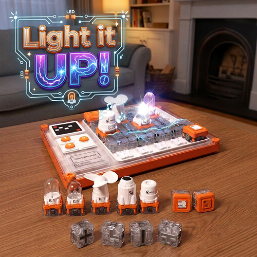 The STEM Circuit Puzzle Board with its snap-together blocks laid out on a table