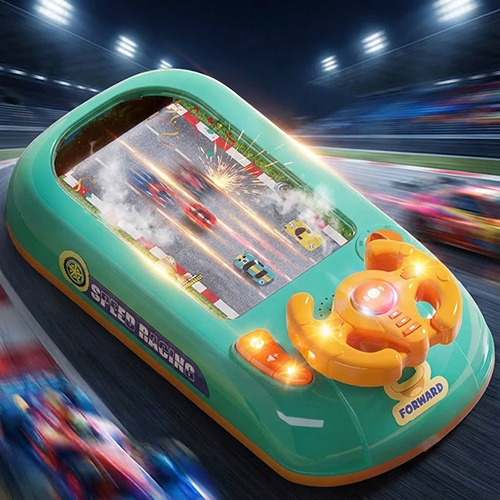 TurboRace Interactive Game Set racing console with steering wheel and gear shift on a table