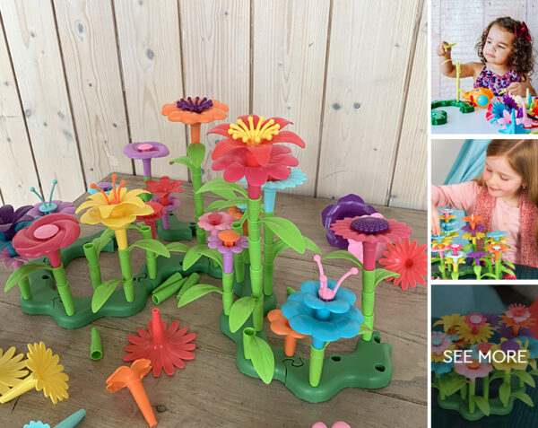 kids playing with the educational garden building flower toy