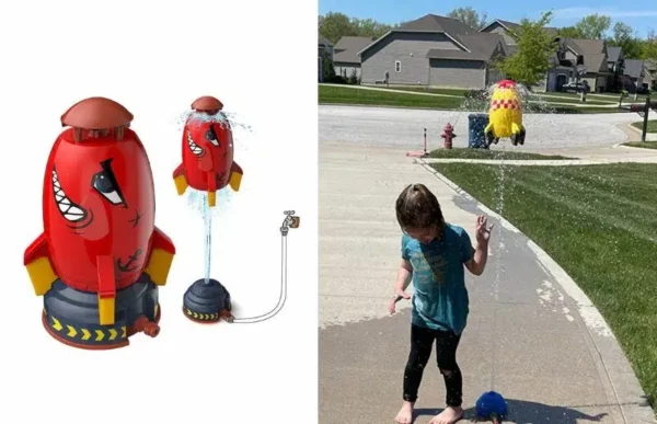 kids playing with AquaBlast Rocket Sprinkler