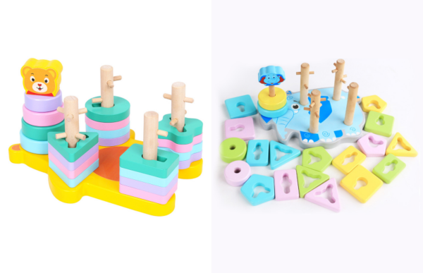 cute animal shape pairing geometric pairing blocks in bear and elephant designs