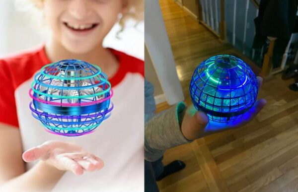 grandson playing with the flying led lights magic ball