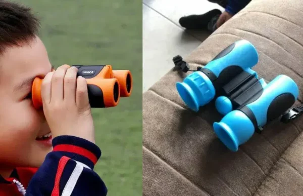 little boy using Learning Toy Binoculars With Optical Eye Protection